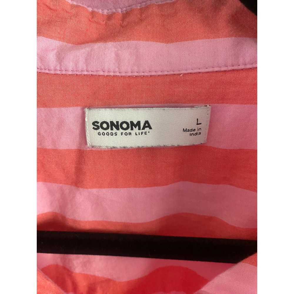 Sonoma Goods For Life Womens Large Pink Orange Striped Cotton Button Down Shirt - Picture 2 of 5